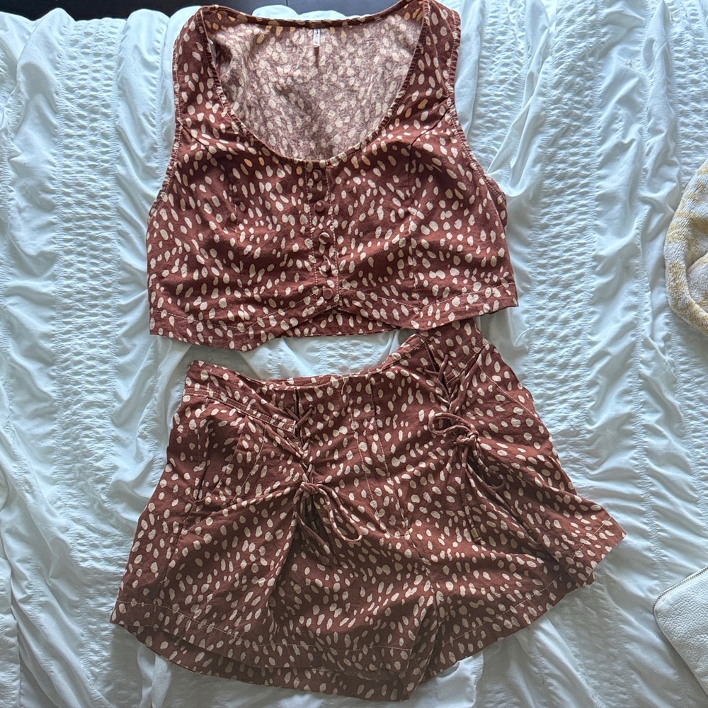 Free People Brown and Cream Patterned Fabric